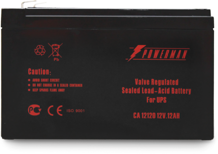 POWERMAN Battery 12V/12AH Battery battery ca12120, voltage 12v, capacity 12ah, max. discharge current 180a, max. charge current 3.6a, lead-acid type agm, type of terminals f2, 151mm x 98mm x 94mm, 3.6 kg. POWERMAN Santreyd  - Вид №1
