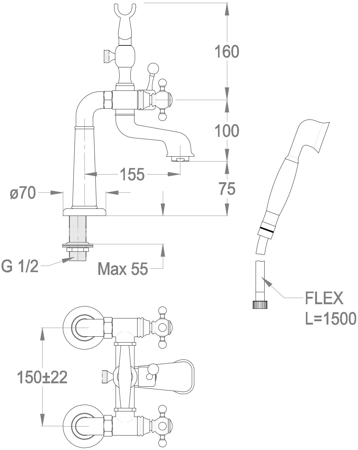 Fir Italia Смеситель для ванны с ручным душем на 2 отверстия Melrose 22 2247832 - Вид №1