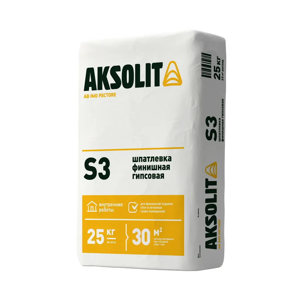 Шпатлевка гипсовая финишная Aksolit S3 25 кг 89337668 STLM-2181041