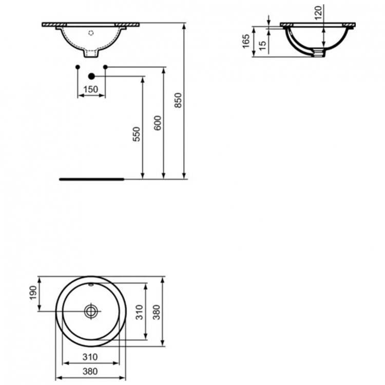E505201 Раковина встраиваемая под столешницу 38 см Ideal Standard CONNECT - Вид №4