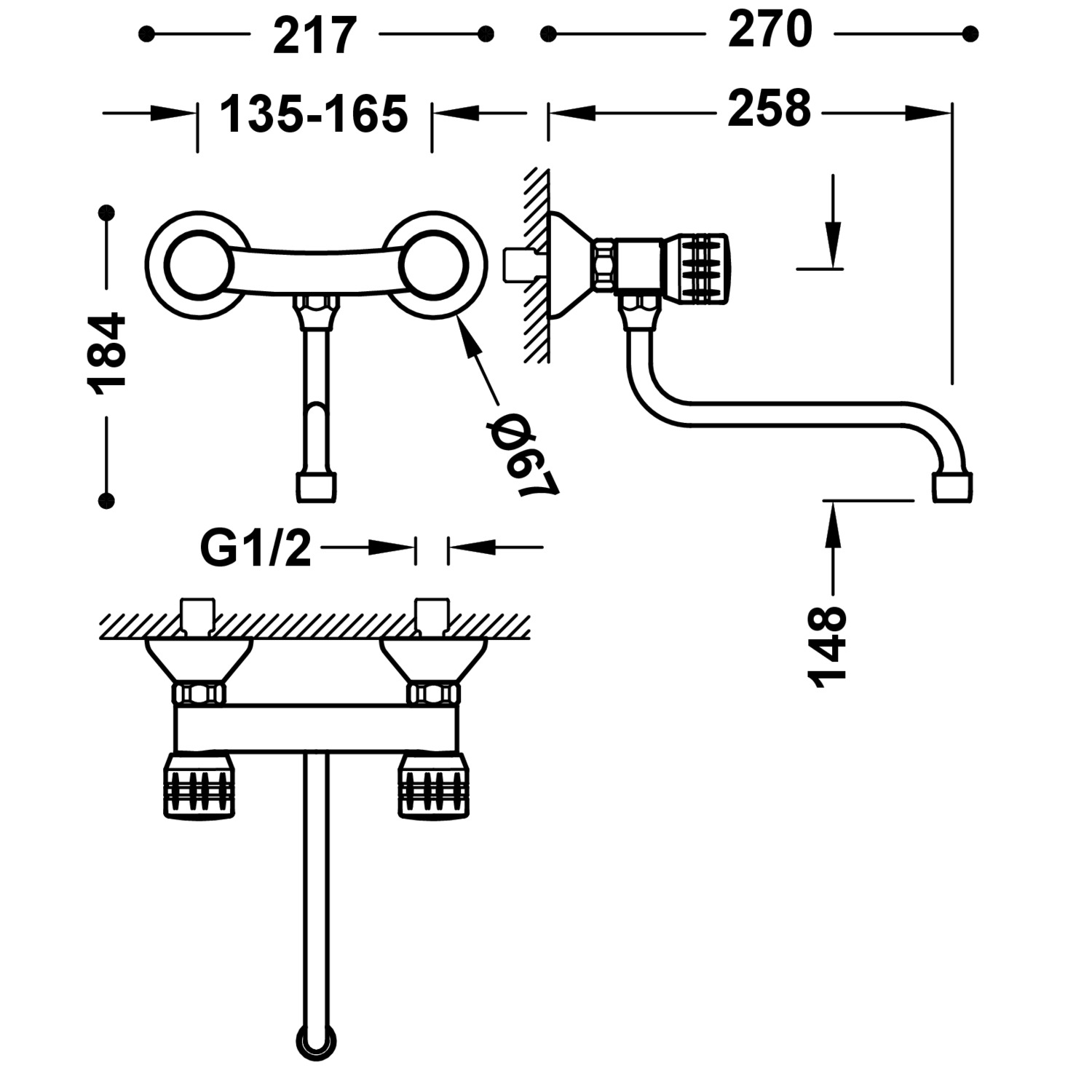 Смеситель для КУХНИ Настенный двухрычажный для кухни-123310 TRES Kitchen - Вид №1