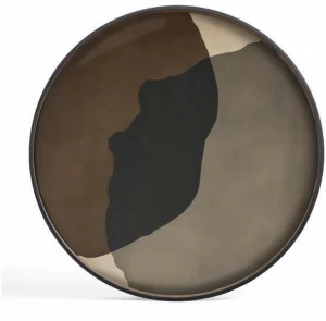 Ethnicraft Круглый поднос из дерева и стекла Linear flow 20909