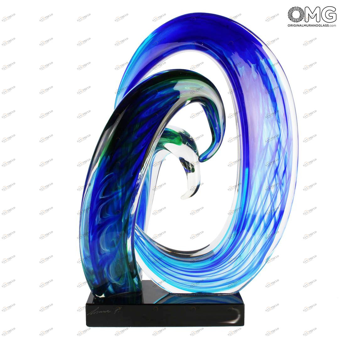 4586 ORIGINALMURANOGLASS Скульптура Морская волна - Муранское стекло OMG 18 см 