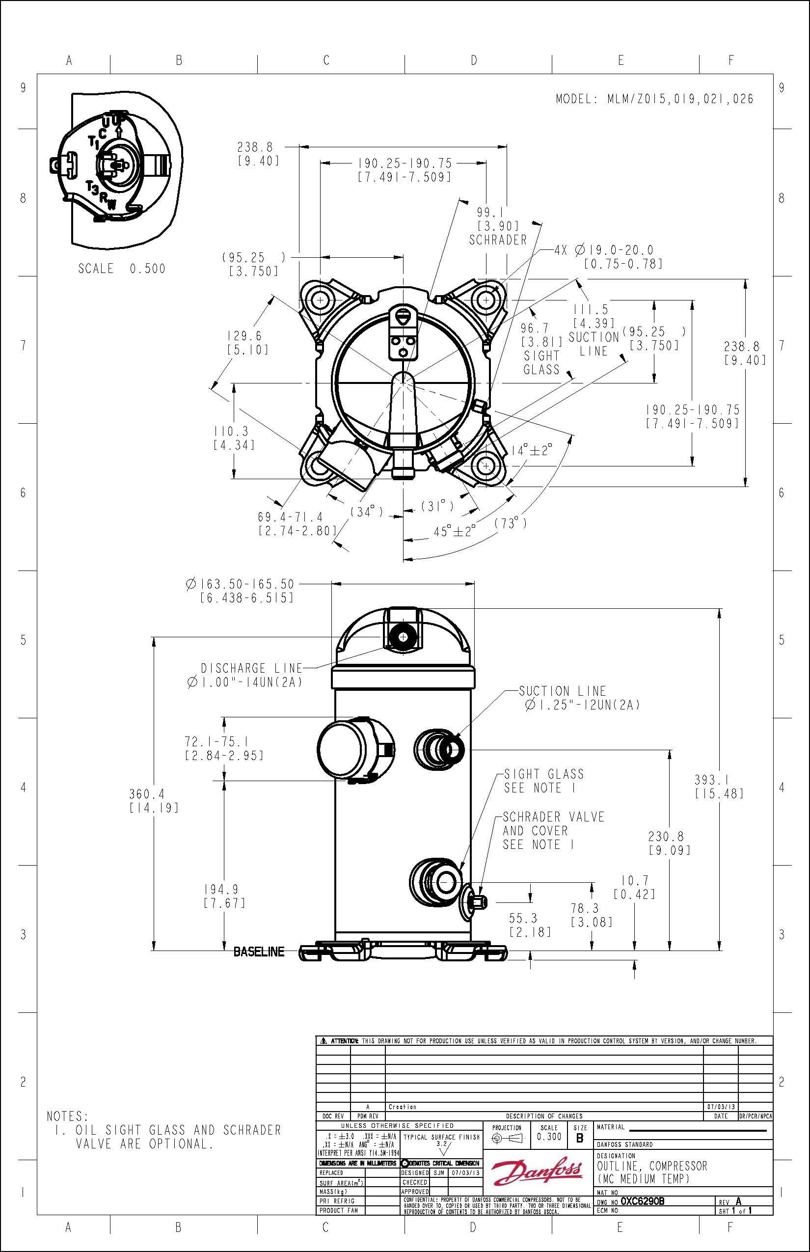 Danfoss MLZ — герметичные спиральные компрессоры MLZ015T5LP9A Компрессор спиральный 121L8630  - Вид №12