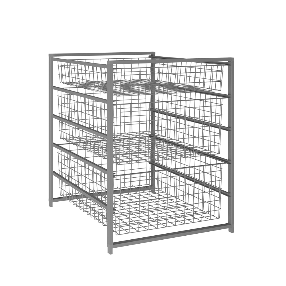 Стеллаж 5-уровневый с сетчатыми корзинами , 435x550x545 мм, серый LJPS0579 Public Steel Россия  - Вид №1
