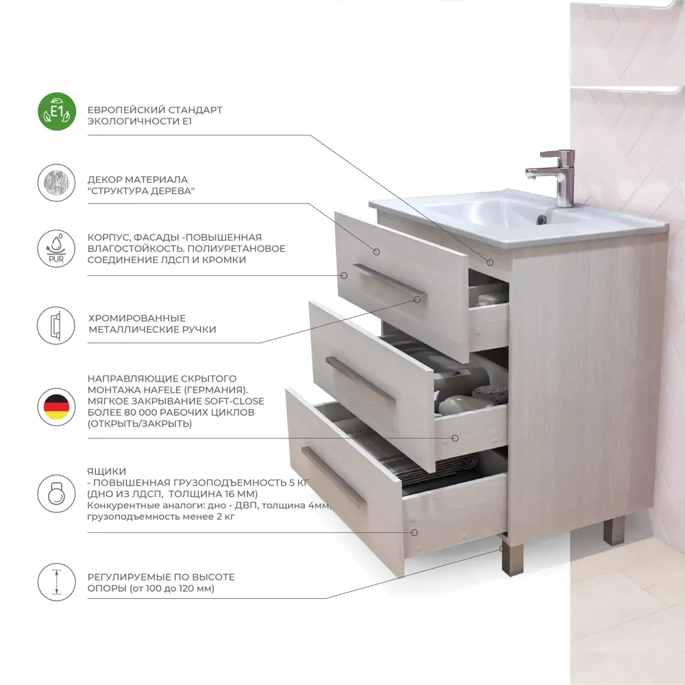 Тумба под раковину напольная Vigo Yuma 60 см цвет ясень анкор STLM-2144419 - Вид №3