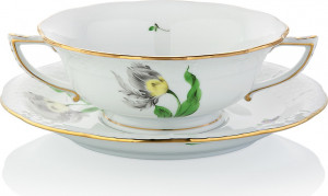 1051726 Herend Чашка суповая с блюдцем 360мл "Китти" (черная) Фарфор