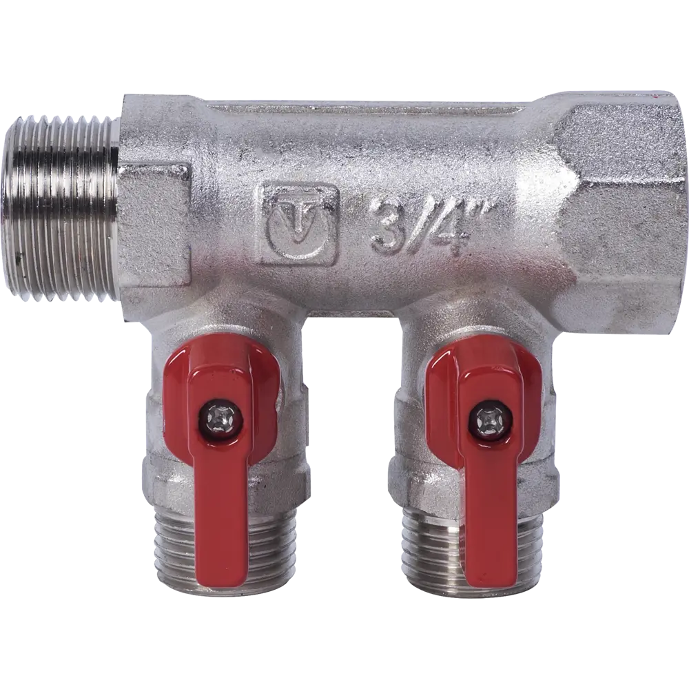 Коллектор с кранами и наружной резьбой Valtec на 2 выхода 3/4"x1/2" VTc.580.N.0502 STLM-2020055 - Вид №1