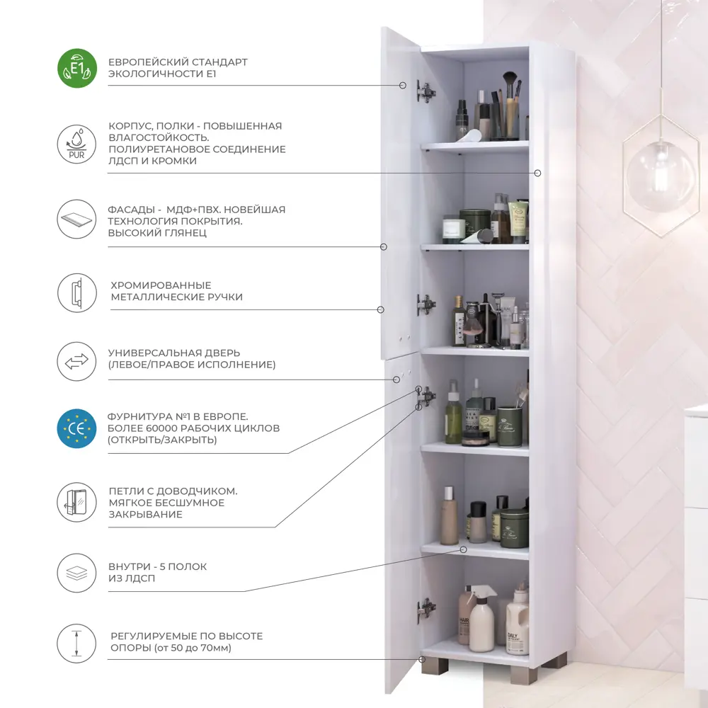 Пенал для ванной Vigo Yuma 189.2x40 см цвет белый STLM-2003077 - Вид №3