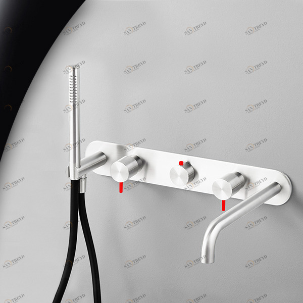 Смеситель для ванны глянцевая сталь с красной ручкой Toki Radomonte TKI52LCIL25