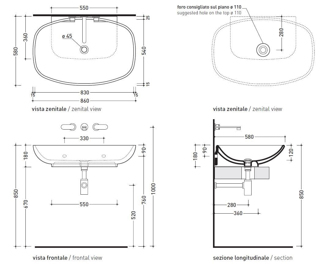 Керамическая подвесная раковина Ceramica Flaminia обнаженная ARCH-00091847 - Вид №3
