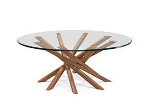 Низкий круглый журнальный столик из грецкого ореха и хрустальной столешницы