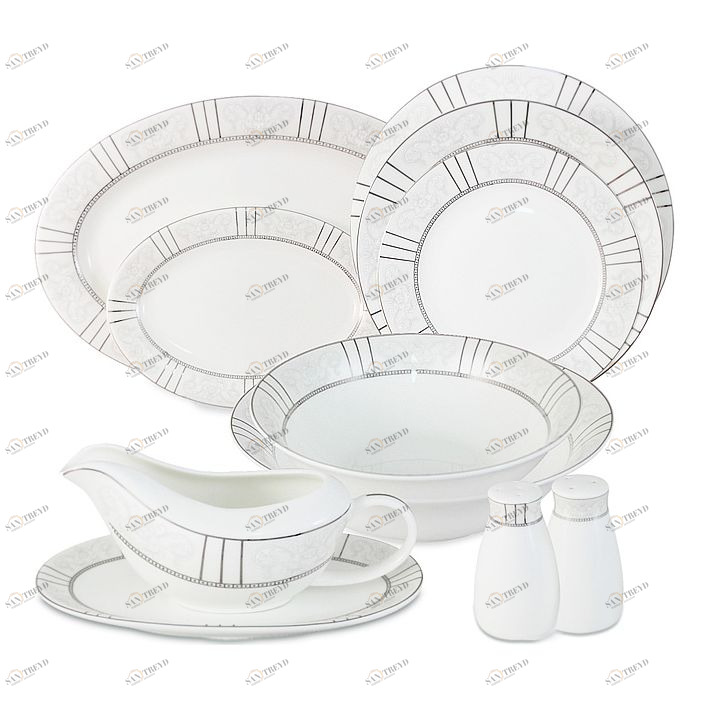 Сервиз обеденный фарфоровый белый с серебром на 12 персон, 50 предметов "Шенонсо" ANNA LAFARG EMILY ШЕНОНСО 00-3946644 Белый;серебро 