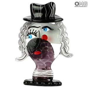 4723 ORIGINALMURANOGLASS Скульптура Голова Женщины в шляпе -Pop Art - по мотивам Мagritte - муранское стекло OMG 28 см