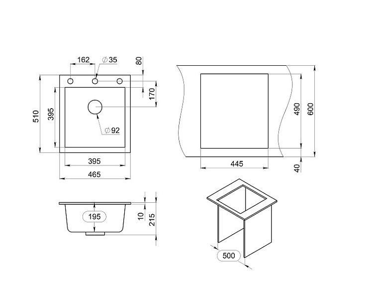 4651, АРКТИК (БЕЛЫЙ), кухонная мойка, кварц GRANULA 4651-ST112 - Вид №3
