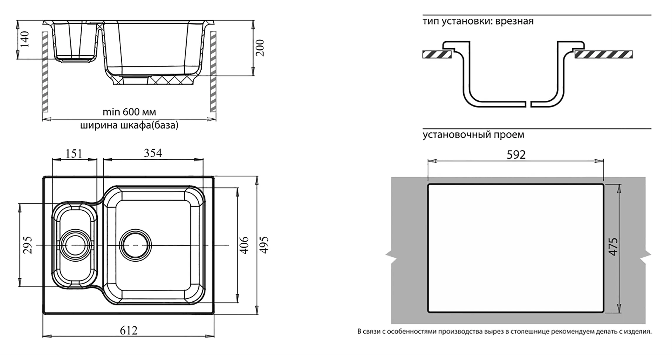 Кухонная мойка Искусственный камень STANDART S302 GranFest S-615K-S302 - Вид №1