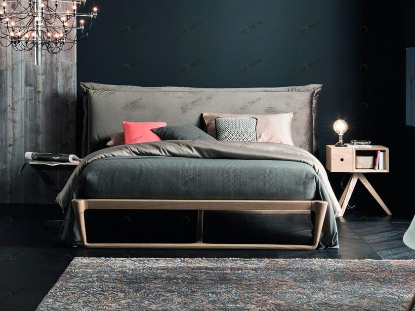 AltaCorte Двуспальная кровать из дерева с мягким изголовьем Ecolab night Lb-zn7543