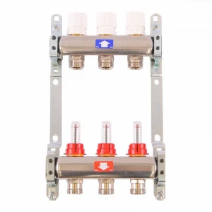 Коллекторная группа из нержавеющей стали с термостатическими вентилями и расходомерами ITAP 1"x3/4"ЕК 6 выходов