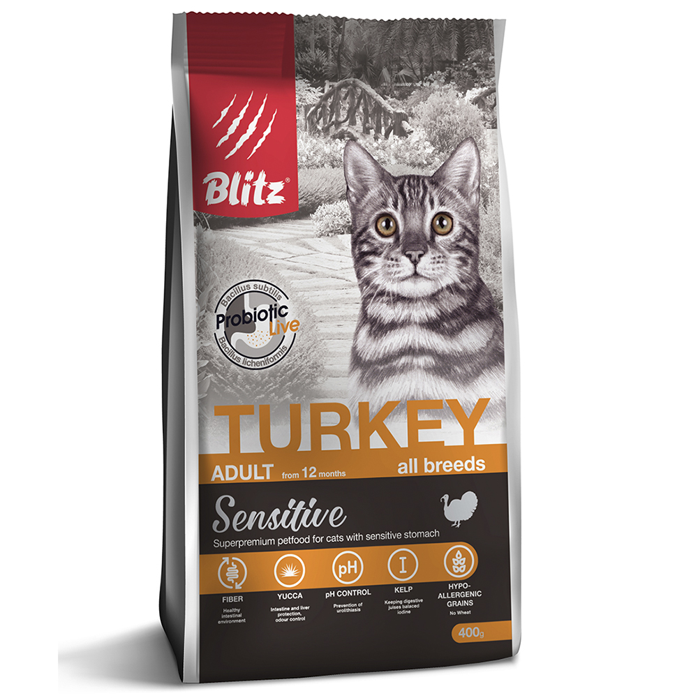ПР0037306 Корм для кошек adult cat turkey с мясом индейки Blitz 