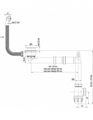 754100 000 00  Полный комплект Elipso для мойки 1 чаша Д. 60 мм, регулируемая, сетчатый фильтр, комплект перелива, двухкомпонентный, встроенная прокладка Valentin Хром  - Вид №2