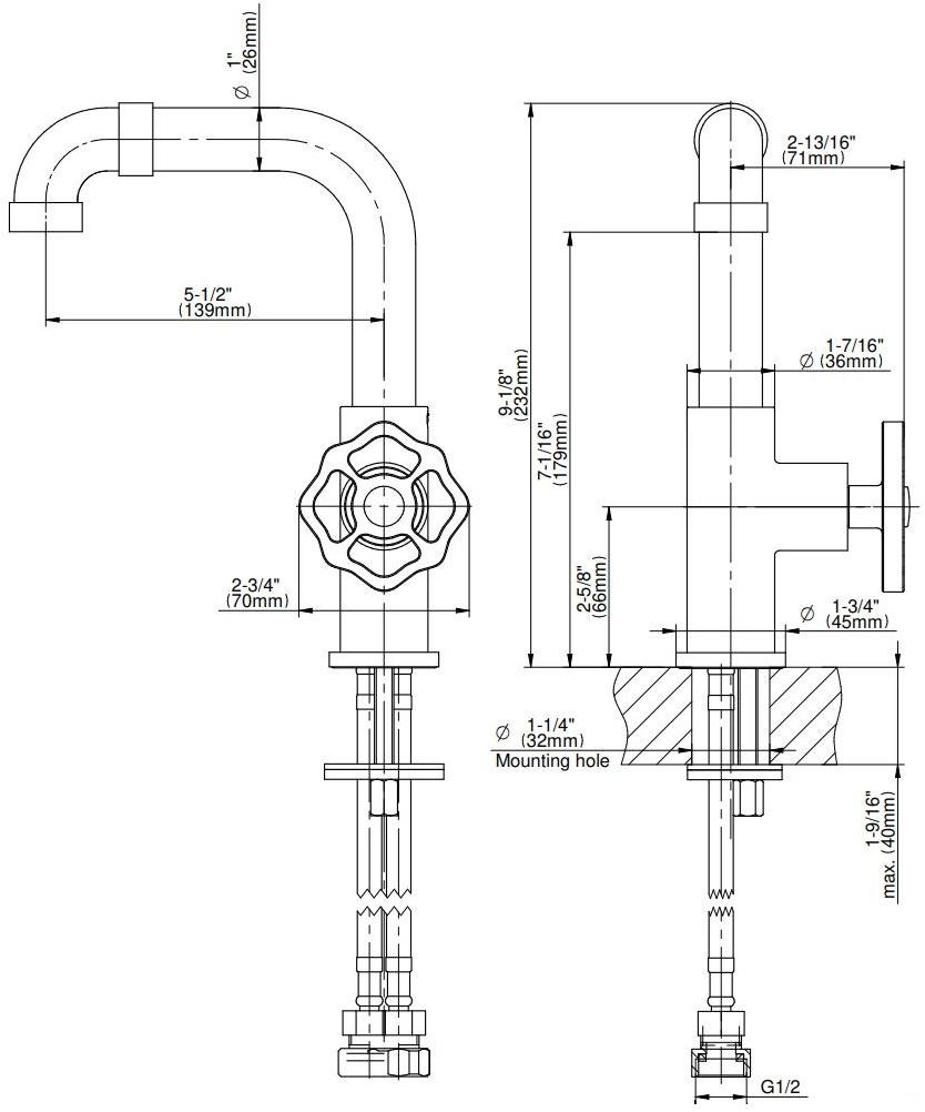 GRAFF Смеситель для раковины на столешницу, одно отверстие Vintage 5365850 - Вид №4