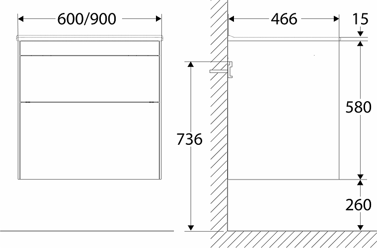 42642 Комплект мебели IFO Sense, тонкий умывальник, с двумя ящиками, Ш = 600 мм, Ш1 = 610 мм, белый  - Вид №4