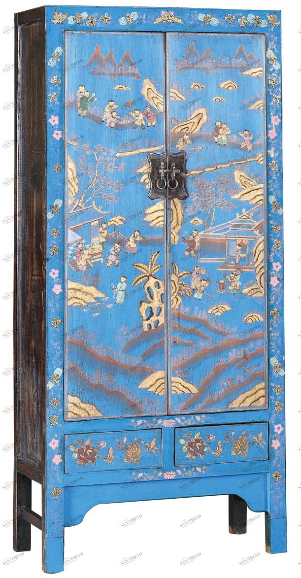 Шкаф бельевой двухдверный голубой "Китайский" ДОМАШНЯЯ ОБСТАНОВКА  017407 Голубой Santreyd 