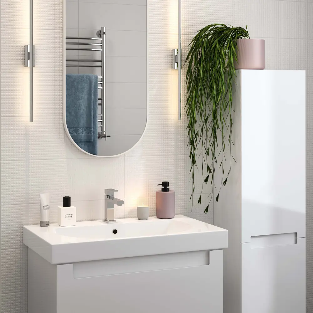 Плитка настенная Kerama Marazzi Сигма 20x60 см 1.2 м² матовая цвет белый квадратики STLM-2049672 - Вид №4