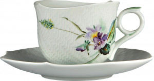91621 Meissen Чашка для эспрессо с блюдцем 90мл "Игра волн, рельеф, дикая флора" Фарфор