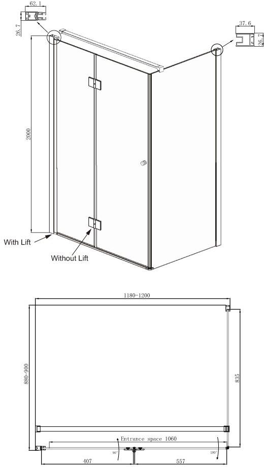 Душевое ограждение Ambassador Diamond 12011108L (1200x900x2000), 1 место - Вид №9