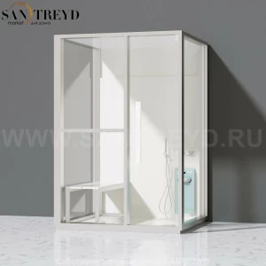 Effegibi H MEDIUM LO81020002 Комбинированная баня: хаммам и душ. Установка: к стене. Левая дверь. Мощность: 3 кВт макс. Размеры: длина 152 см, ширина 102 см. Отделка: матовый лакированный белый аллюминий и серый ламинат из керамогранита.