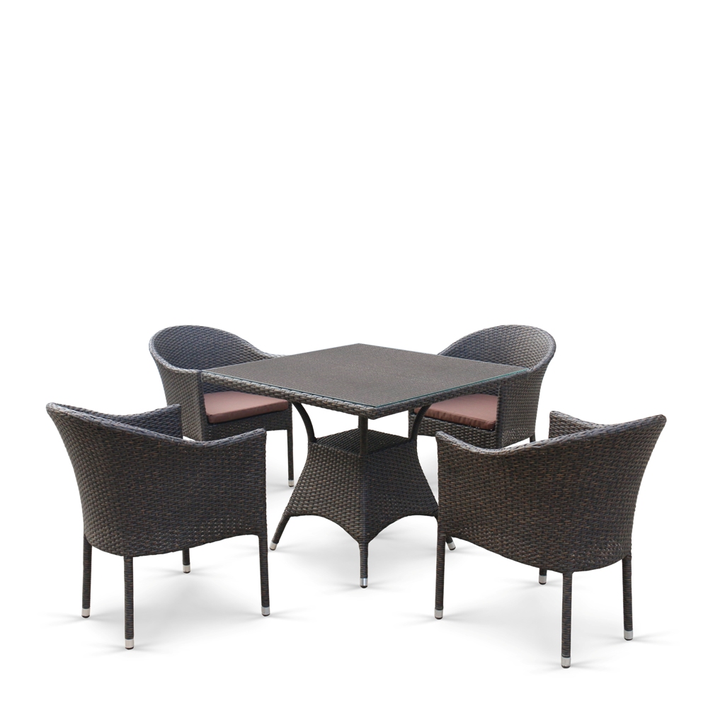 T190B/Y350A-W53-90x90 Brown 4Pcs Обеденный комплект плетеной мебели T190B/Y350A-W53 Brown (4+1) Afina 