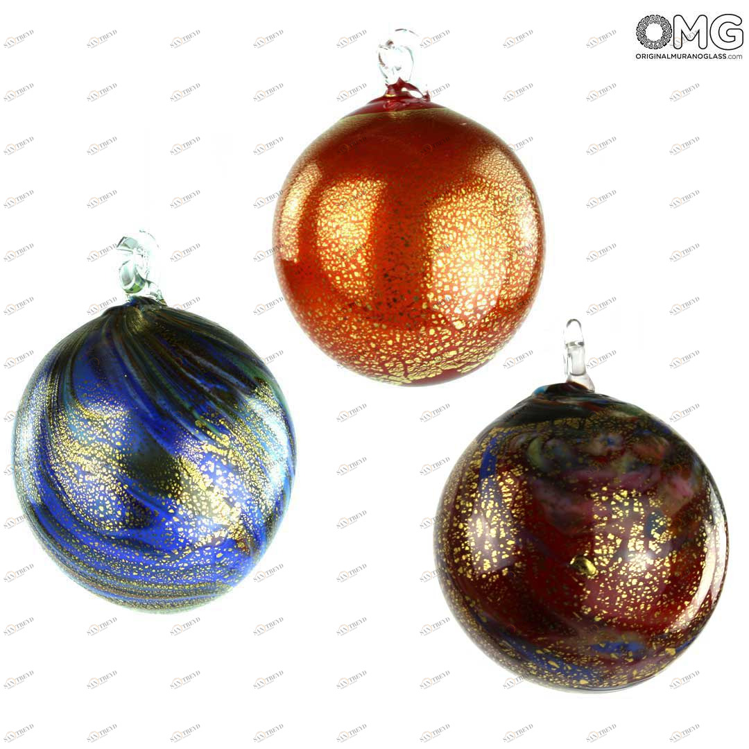 3656 ORIGINALMURANOGLASS Набор из 3 разноцветных Ёлочных шаров - муранское стекло OMG  см 