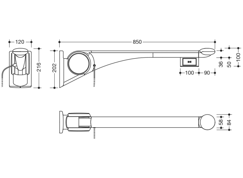 802.50.47160 Складная опорная рейка премиум-класса HEWI Stützen  - Вид №4