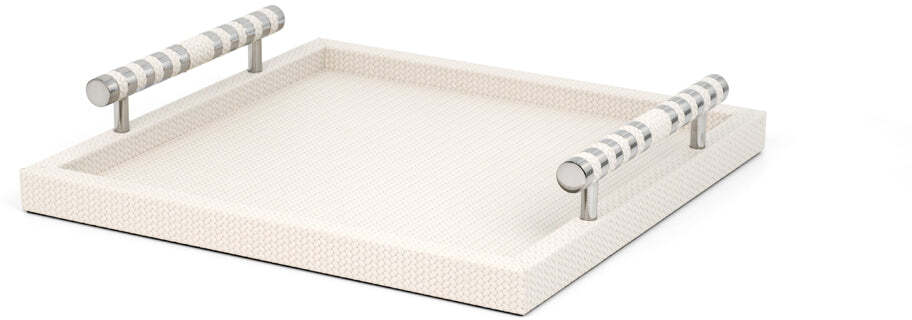 Saturno Поднос - 40X57,5 см/металл-хром/тканая кожа-серо-коричневый