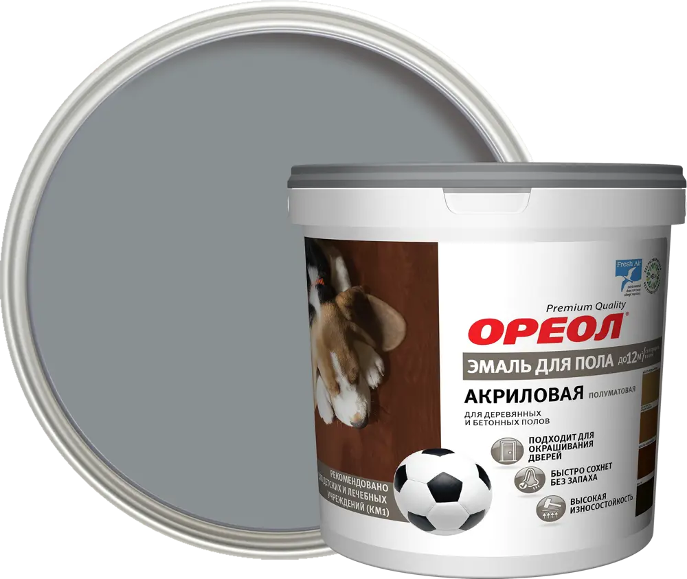 Акриловая эмаль ОРЕОЛ для пола и дерева, темно-серый 0,9 кг 84439745