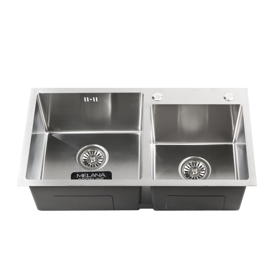 Мойка S7843H+4 MELANA ProfLine 3,0/220 САТИН 2-я чаша, комплект мойки из нержавеющей стали 5 в 1 S7843H+4 сатин - Вид №1