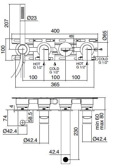 Настенный смеситель для ванны из нержавеющей стали с ручным душем Zazzeri Q316 ARCH-00083449 - Вид №2