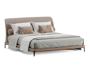 Двуспальная кровать из ткани с мягким изголовьем