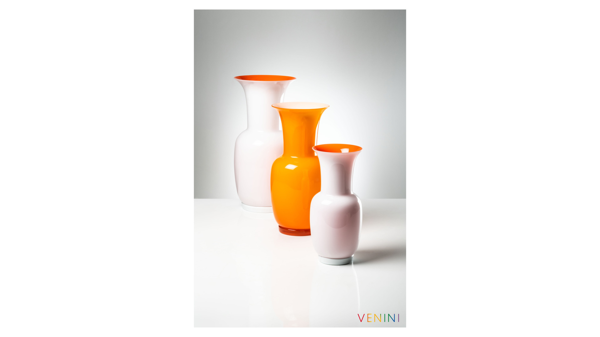 10640935 VENINI Ваза Venini "Опалино" 30х14см (оранжевая, белая) Стекло  - Вид №2