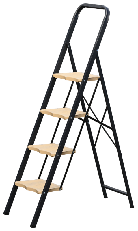 Стремянка MK804P стальная 4 ступени Алюмет односторонняя с широкими пластиковыми ступенями ALUMET МК804P