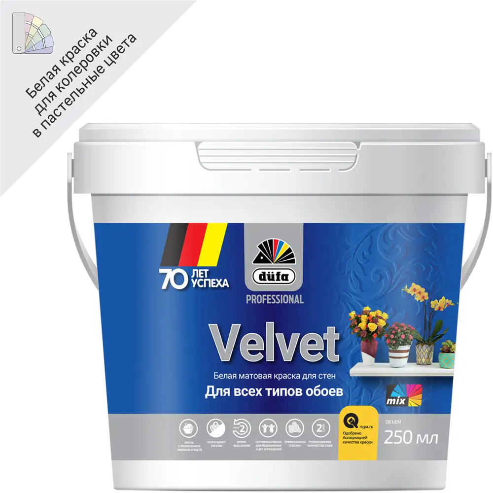 Краска для обоев Dufa Pro Velvet полуматовая белая 250 мл STLM-2005848