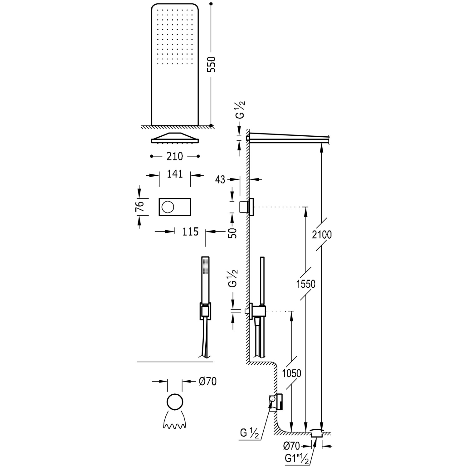 SHOWER TECHNOLOGY 3-ходовой встраиваемый электронный термостатический смеситель Shower Technology Blue Edition, набор для ванны и душа-09286321 TRES Electronic - Вид №1