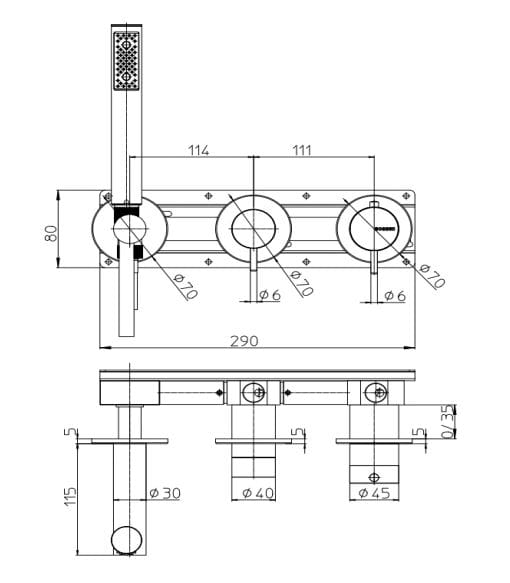 Смеситель для душа с 3 отверстиями из нержавеющей стали Bossini NOBU-Inox AISI 316L ARCH-00129282 - Вид №2