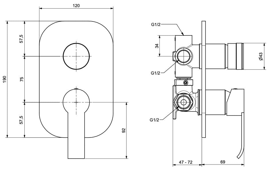 Однорычажный встраиваемый смеситель для душа с переключателем Bugnatese Tess ARCH-00120328 - Вид №2