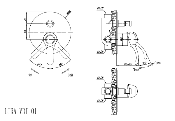 Встраиваемый смеситель с переключателем CEZARES LIRA-VDIM-03 - Вид №1
