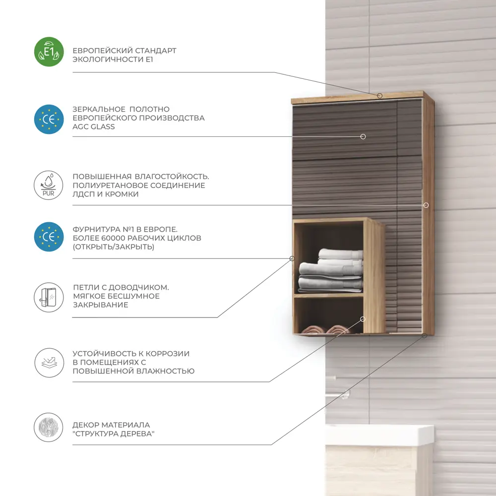 Зеркальный шкаф Vigo Matteo 15.6x40x70 см цвет дуб сонома STLM-2117920 - Вид №3