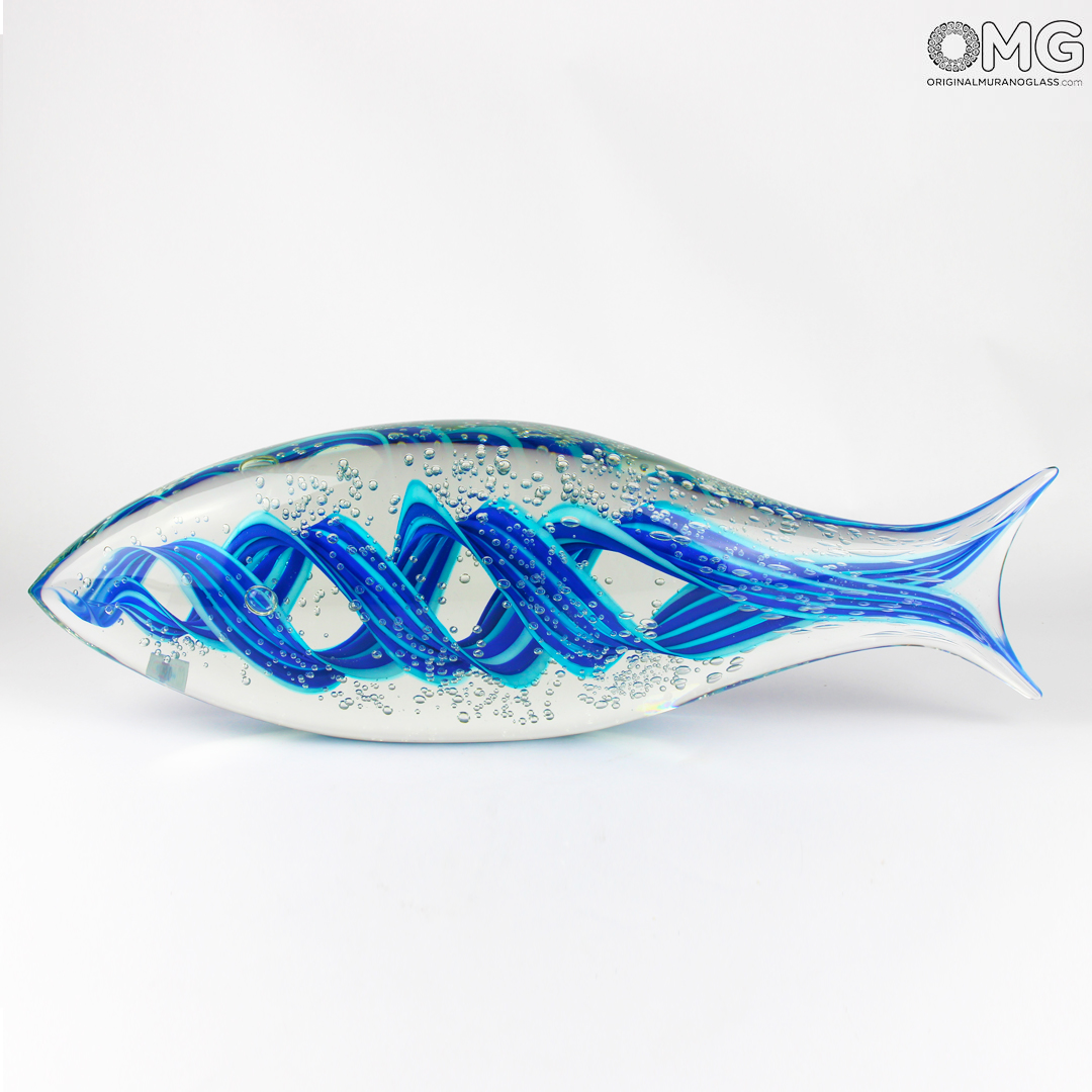 3091 ORIGINALMURANOGLASS Скульптура Абстрактная Рыба - филигрань - Original Murano Glass OMG 45 см  - Вид №1