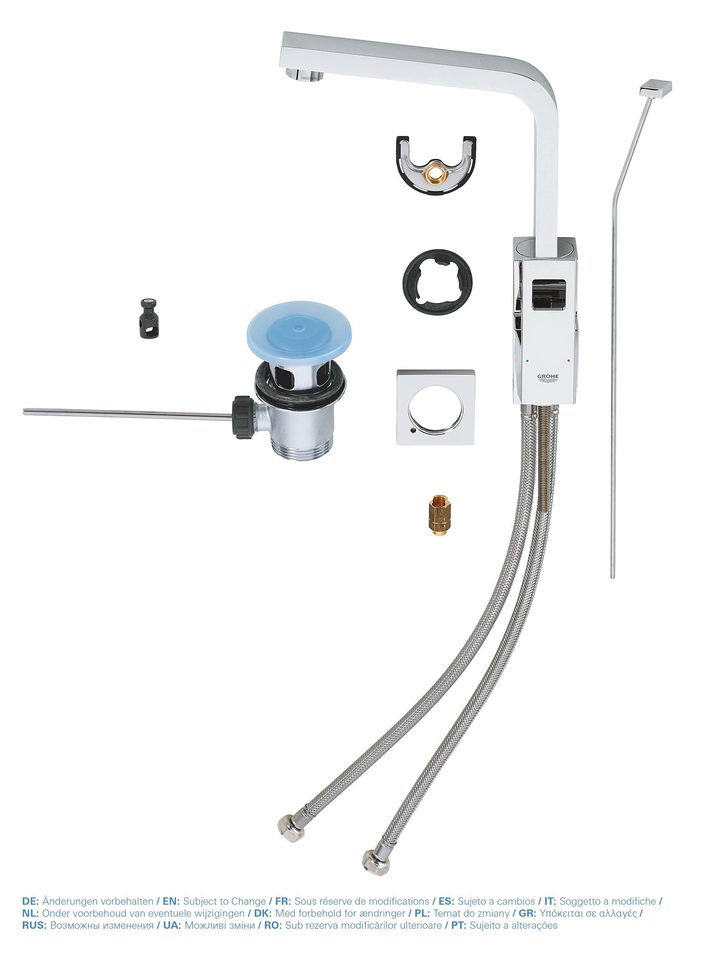 Смеситель для раковины GROHE Eurocube с донным клапаном и высоким изливом, хром (23135000) - Вид №1