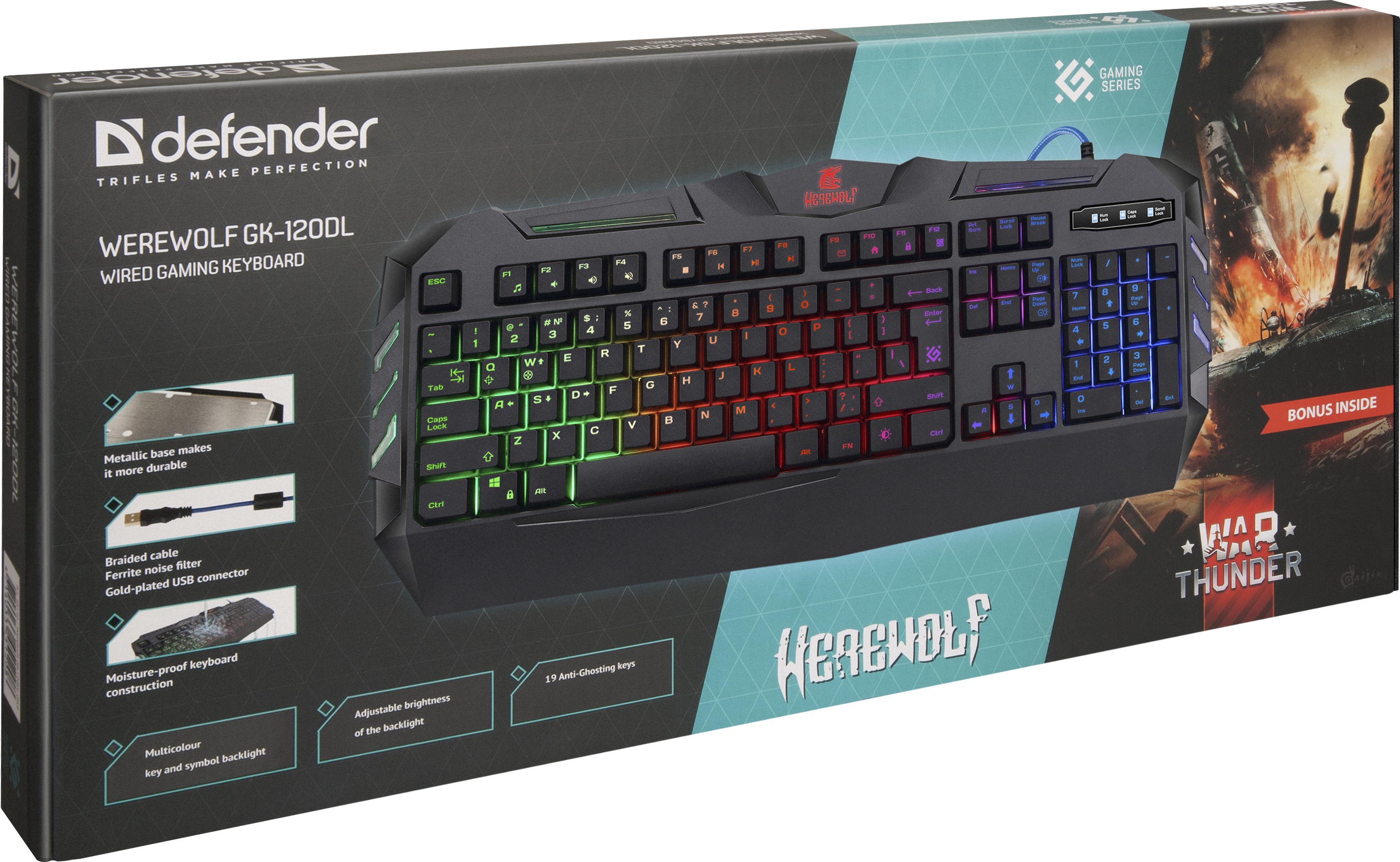 45120 проводная игровая клавиатура werewolf gk-120dl ru,rgb подсветка,19 anti-ghost Defender Santreyd  - Вид №2